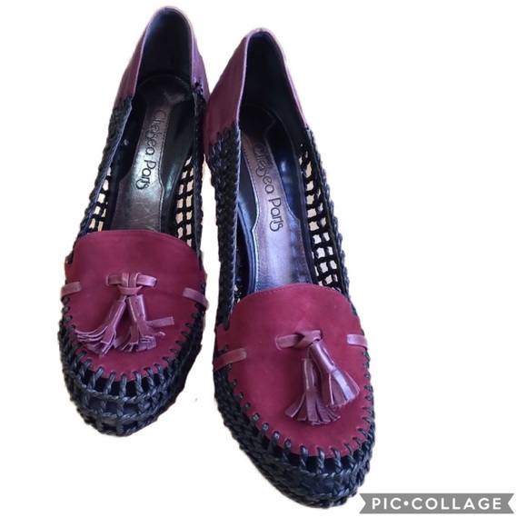 Chelsea Paris DESIGNER LEATHER Red/Black Heels 38 - Picture 3 of 13